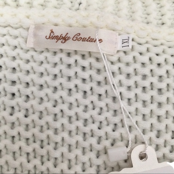 Simply Couture Oversized Beige Open Knit Pom-Pom Sleeve Sweater Cardigan - Picture 13 of 13